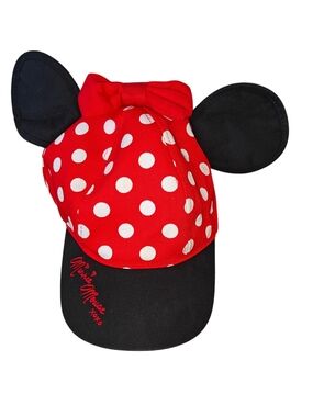 Disney Parks Minnie Mouse Baseball cap with Red Polka Dots and Black Ears OS